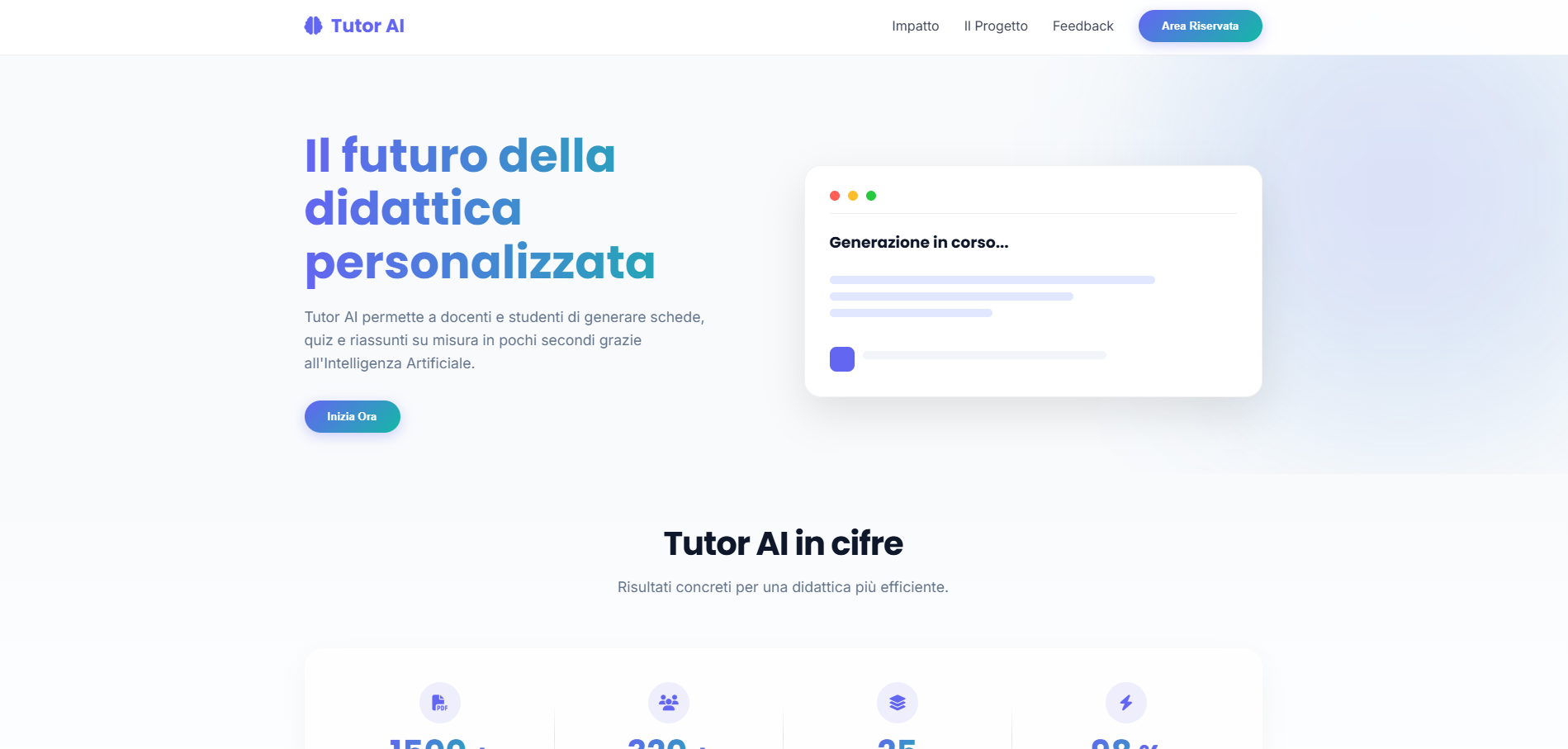 Landing page di presentazione Tutor AI